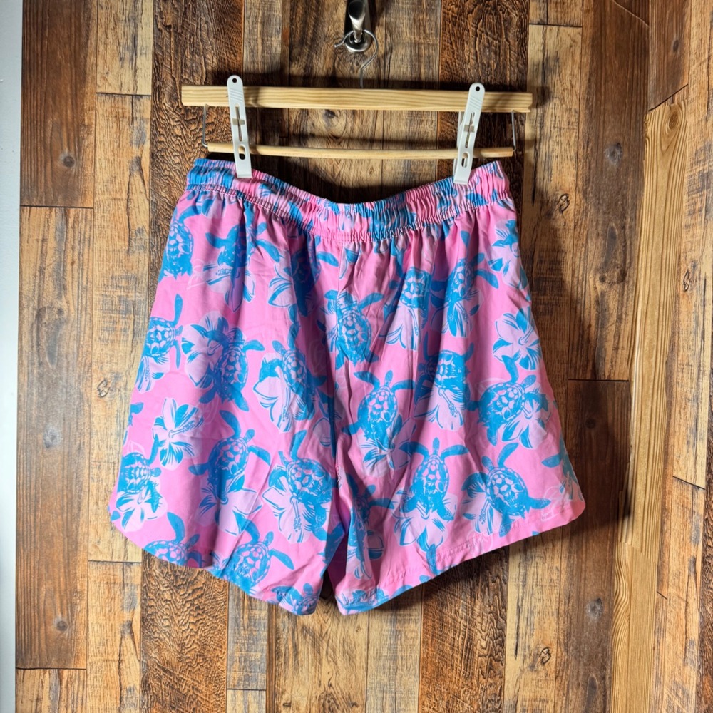Shekini Men's‎ XL Swim Trunks Pink Blue Turtle Floral Drawstring Beach Shorts